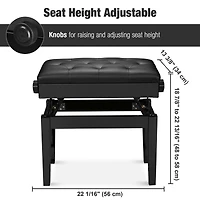 Piano Bench Pu Leather Storage Adjustable Height Padded Seat Keyboard Black