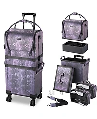 Byootique Purple Makeup Train Case Lockable Rolling Cosmetic Trolley Storage
