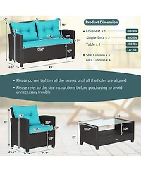 8 Pcs Patio Rattan Furniture Set Glass Table Shelf Sofa Cushion Black