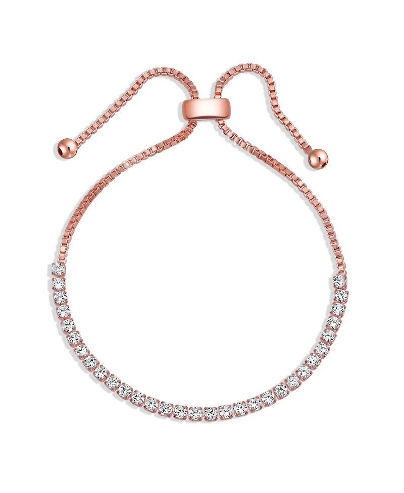 Bling Jewelry Cubic Zirconia Cz Slide Bolo Style Tennis Bracelet Rose Gold Silver Plated Brass Adjustable