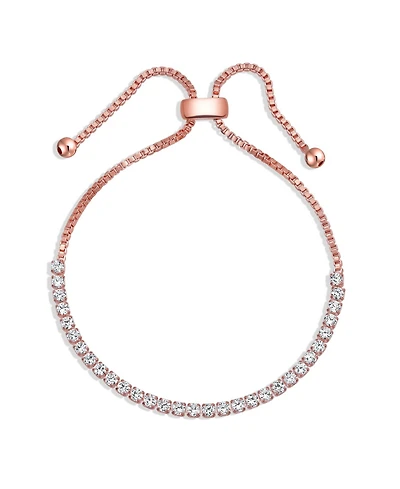 Bling Jewelry Cubic Zirconia Cz Slide Bolo Style Tennis Bracelet Rose Gold Silver Plated Brass Adjustable