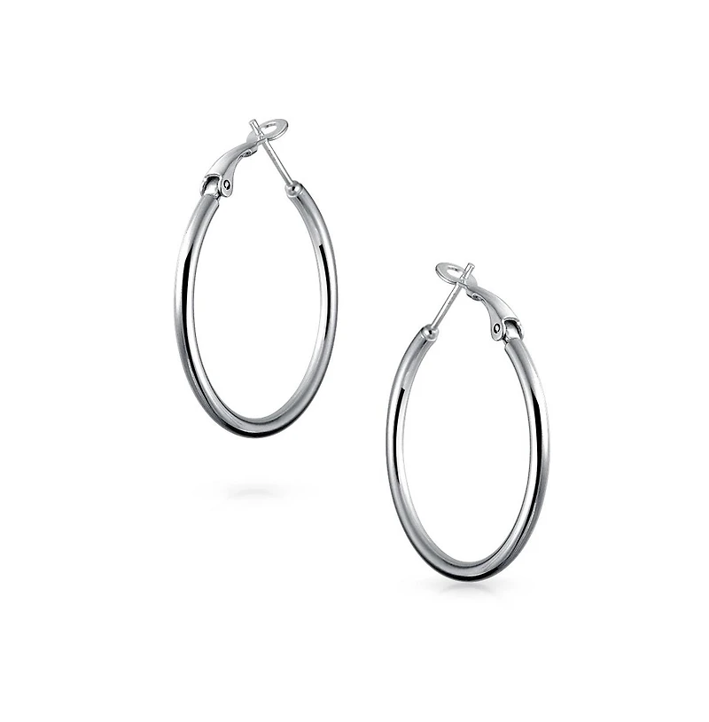 Bling Jewelry Simple Plain Finish Round Tube Hoop Earrings Sterling Silver Hinged Notched Post 1.4 Inch Diameter
