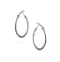 Bling Jewelry Simple Plain Finish Round Tube Hoop Earrings Sterling Silver Hinged Notched Post 1.4 Inch Diameter