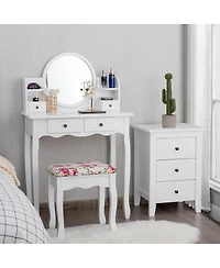 Sugift Makeup Vanity Table Set with 360° Pivoted Round Mirror