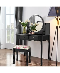 Sugift Makeup Vanity Table Set with 360° Pivoted Round Mirror