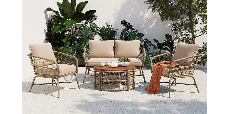Streamdale Boho Wicker Chat Set with Comfort and Style