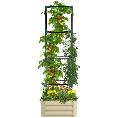 Streamdale Furniture Galvanized Raised Garden Bed with Adjustable Trellis and Open Bottom