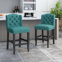 Streamdale Luxurious Button-Tufted Teal Counter Stools with Wingback Design