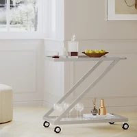 Simplie Fun Modern Z-Shaped Bar Cart with Tempered Glass Shelves and Locking Casters