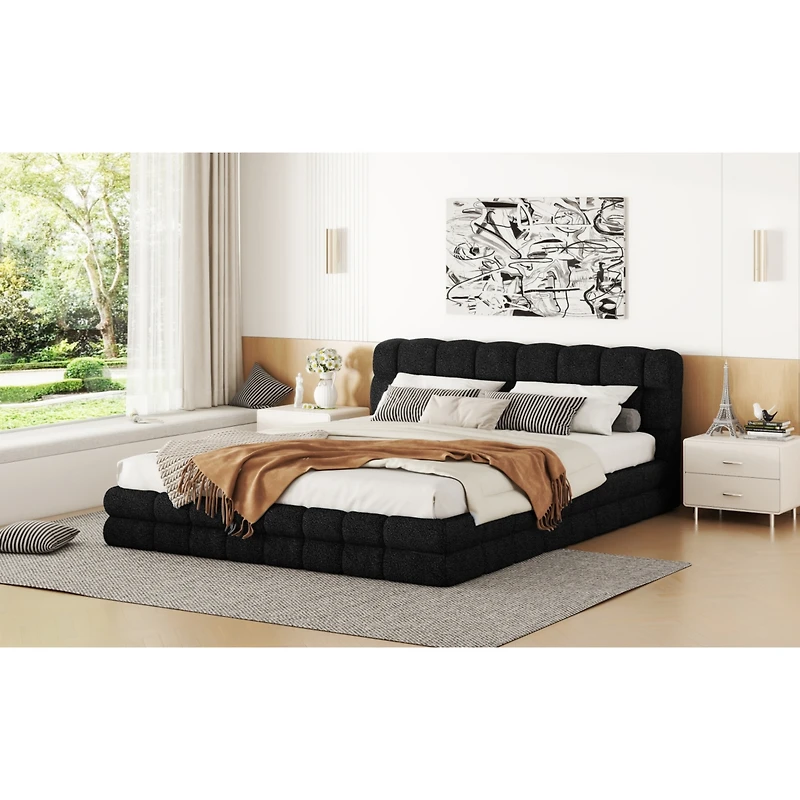 Streamdale Queen Size Upholstered Platform Bed, White