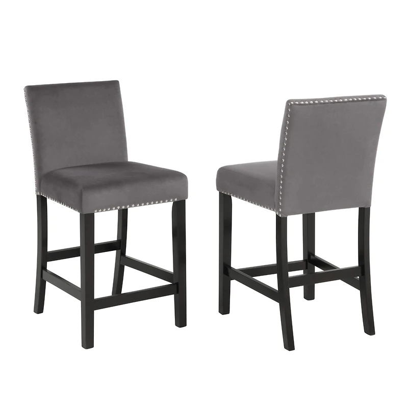 Streamdale Contemporary Velvet Counter Stool with Nailhead Trim, Set of 2, Gray