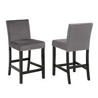 Streamdale Contemporary Velvet Counter Stool with Nailhead Trim, Set of 2, Gray