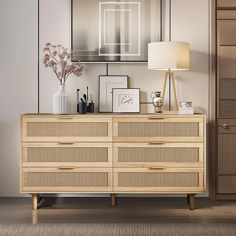 Natural Rattan Dresser with Ample Storage and Anti-Tip Safety