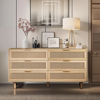 Natural Rattan Dresser with Ample Storage and Anti-Tip Safety
