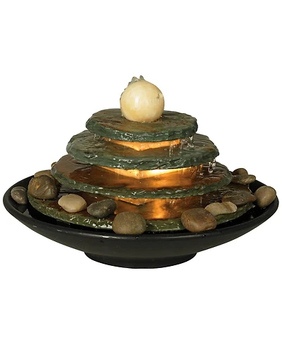 Pyramid 10" High Small Zen Modern Indoor Decor Slate Stone Tabletop Fountain with Light Feng Shui Ball Desk