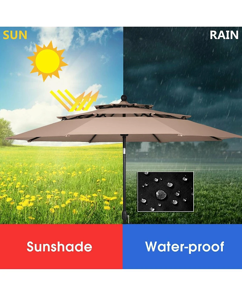 10ft 3 Tier Patio Umbrella Aluminum Sunshade Shelter Double Vented without Base