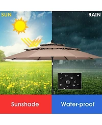 10ft 3 Tier Patio Umbrella Aluminum Sunshade Shelter Double Vented without Base