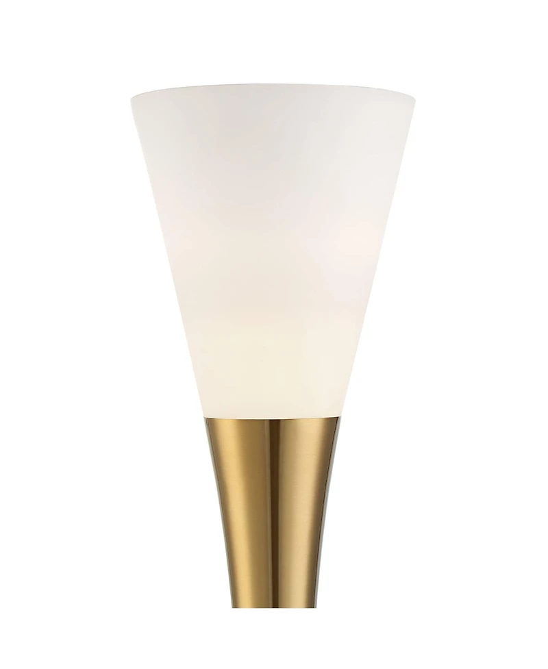Possini Euro Design Piazza Modern Torchiere Floor Lamp 72 1/2" Tall Black Brass Metal Frosted White Glass Shade for Living Room Bedroom Office Ho