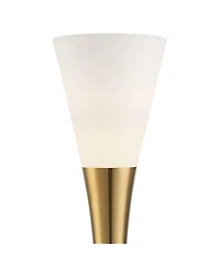 Possini Euro Design Piazza Modern Torchiere Floor Lamp 72 1/2" Tall Black Brass Metal Frosted White Glass Shade for Living Room Bedroom Office Ho