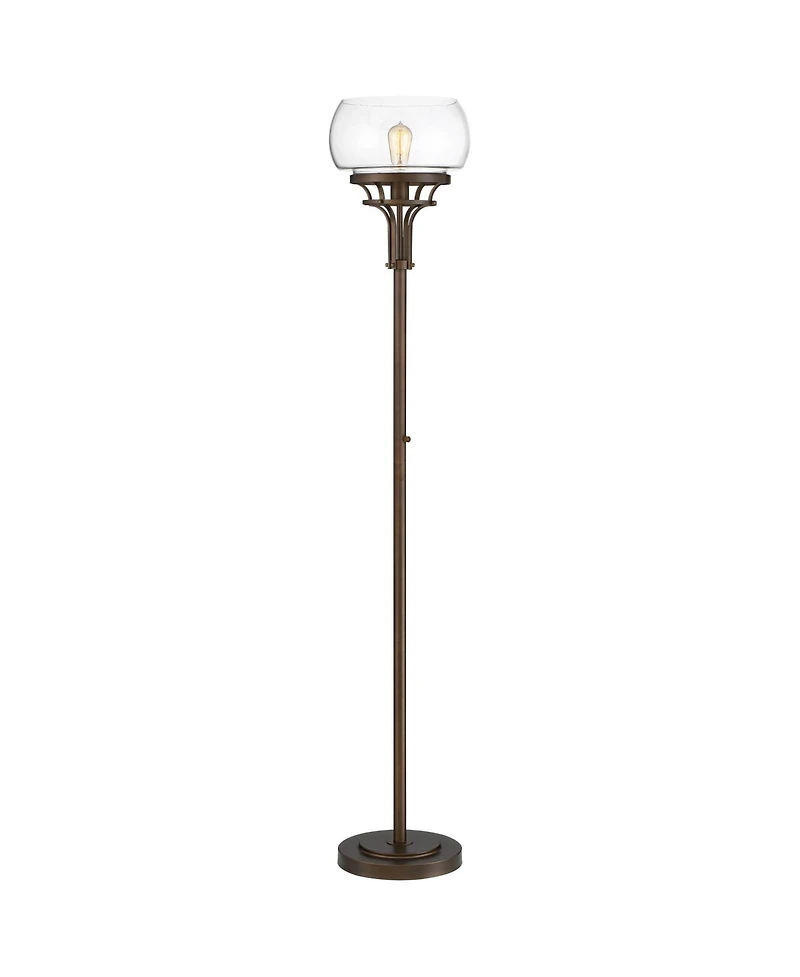 Franklin Iron Works Luz Industrial Torchiere Floor Lamp Standing 72 1/2" Tall Oil Rubbed Bronze Clear Glass for Living Room Bedroom Office House