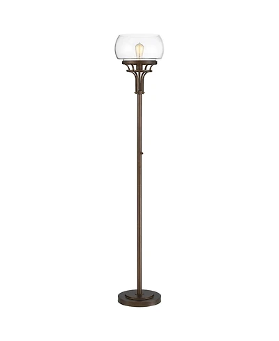 Franklin Iron Works Luz Industrial Torchiere Floor Lamp Standing 72 1/2" Tall Oil Rubbed Bronze Clear Glass for Living Room Bedroom Office House