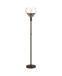 Franklin Iron Works Luz Industrial Torchiere Floor Lamp Standing 72 1/2" Tall Oil Rubbed Bronze Clear Glass for Living Room Bedroom Office House