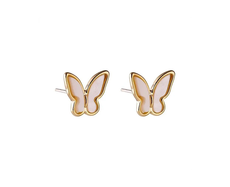Hollywood Sensation Gold Butterfly Stud Earrings Featuring Mother of Pearl Inlay
