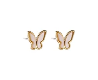 Hollywood Sensation Gold Butterfly Stud Earrings Featuring Mother of Pearl Inlay