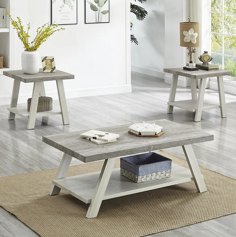Streamdale 3-Piece Wood Coffee Table Set in Weathered Gray