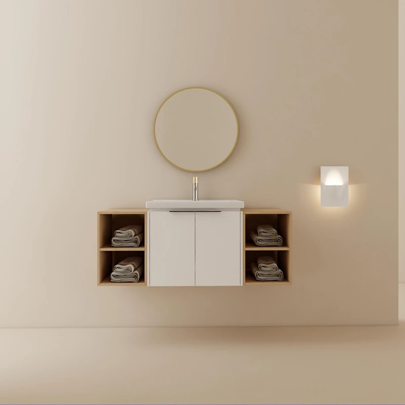 Wall-Mounted Vanity with Storage Cabinet & Smooth Ceramic Basin