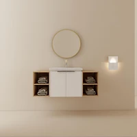 Wall-Mounted Vanity with Storage Cabinet & Smooth Ceramic Basin