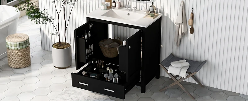 Streamdale 30" Black Bathroom Vanity with Single Sink for Elegant Storage