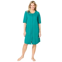 Dreams & Co. Women's Short French Terry Zip-Front Robe