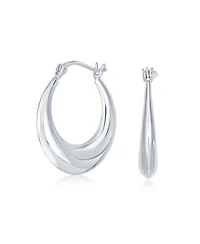 Bling Jewelry Round Circle Finish Crescent Tapered Tube Hoop Earrings Sterling Silver Hinged Notched Post 1 Inch Diameter