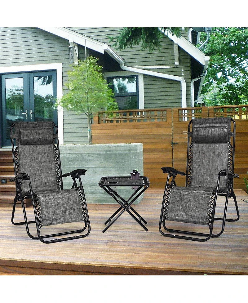 Inolait 3 Pieces Folding Portable Zero Gravity Reclining Lounge Chairs Table Set Outoor Conversation Sets