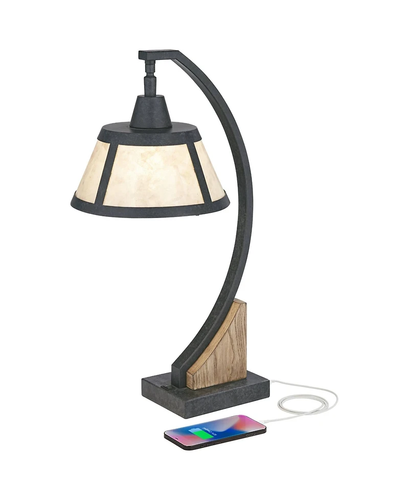Oak River Rustic Farmhouse Desk Table Lamp with Usb and Ac Power Outlet in Base 22" High Gray Wash Mica Shade for Living Room Bedroom House Bedside Ni