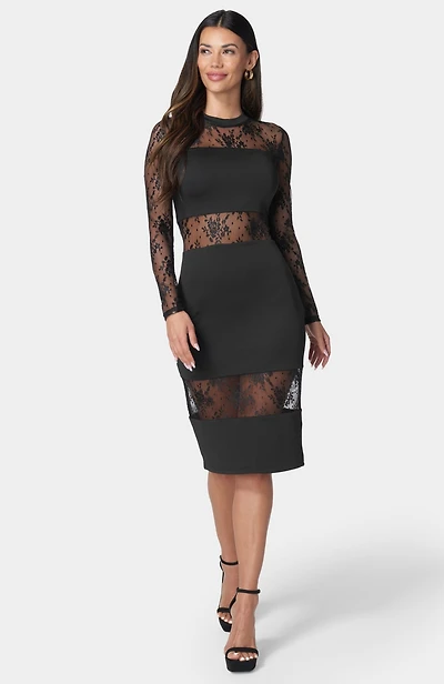 Bebe Women's Lace Inset Midi Dress