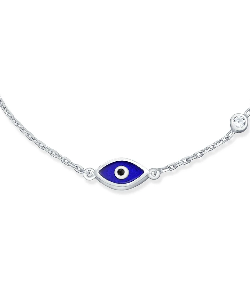 Bling Jewelry Turkish Minimalist Simple Evil Eye Charm Bracelet Accent Cubic Zirconia Cz Sterling Silver Extender
