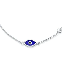 Bling Jewelry Turkish Minimalist Simple Evil Eye Charm Bracelet Accent Cubic Zirconia Cz Sterling Silver Extender