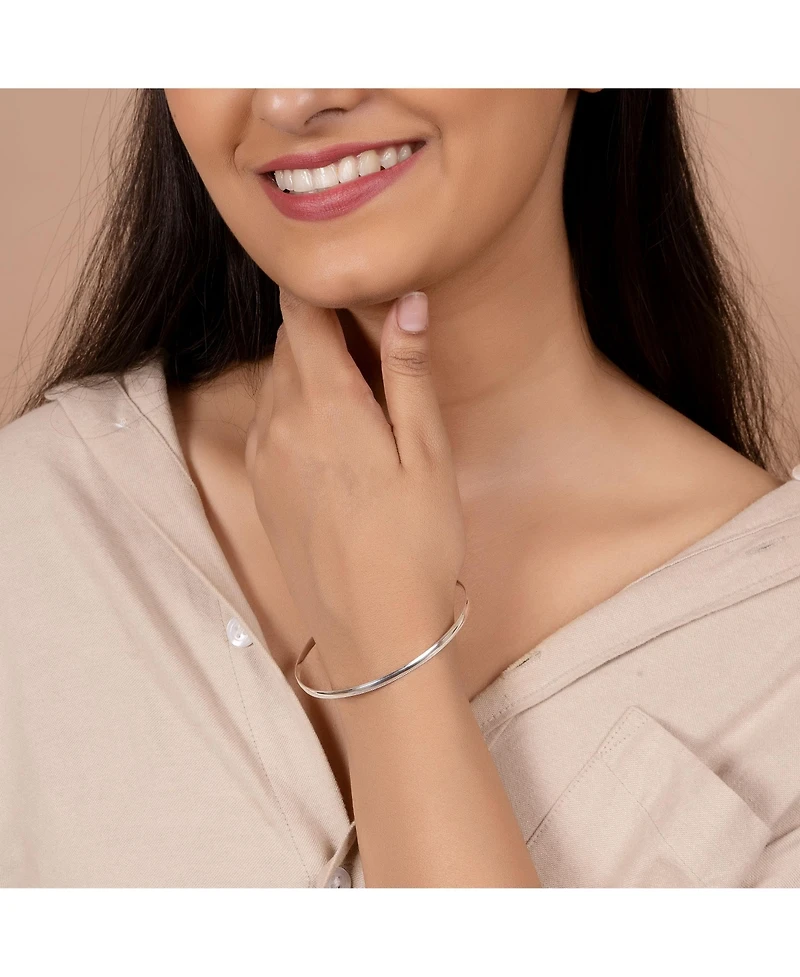 Bling Jewelry Plain Simple Dome Edge Layering Stacking Thin 2MM Shinny Sterling Silver Bangle Bracelet