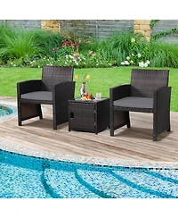 Sugift 3 Pieces Pe Rattan Wicker Furniture Set with Cushion Sofa Coffee Table for Garden