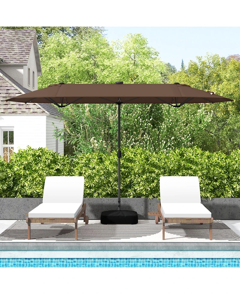 Double-sided Patio Umbrella with Solar Lights for Garden Pool Backyard