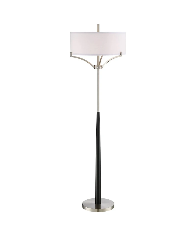 360 Lighting Avery Modern Shabby Chic Standing Floor Lamp 62" Tall Black Brushed Nickel Silver White Linen Fabric Drum Shade Decor for Living Room Rea