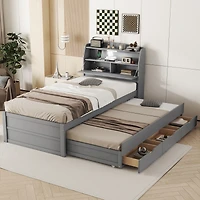 Streamdale Twin Wooden Led Platform Bed with Storage & Trundle