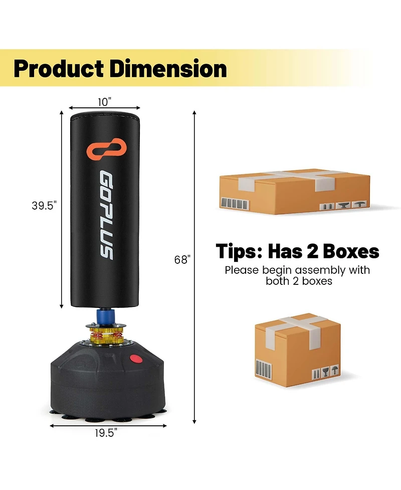 Costway Freestanding Punching Bag with Stand Suction Cup Base 5-layer Construction Adults