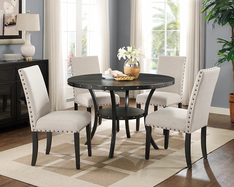 Streamdale Fabric Dining Chairs with Nailhead Trim, Set of 2, Tan