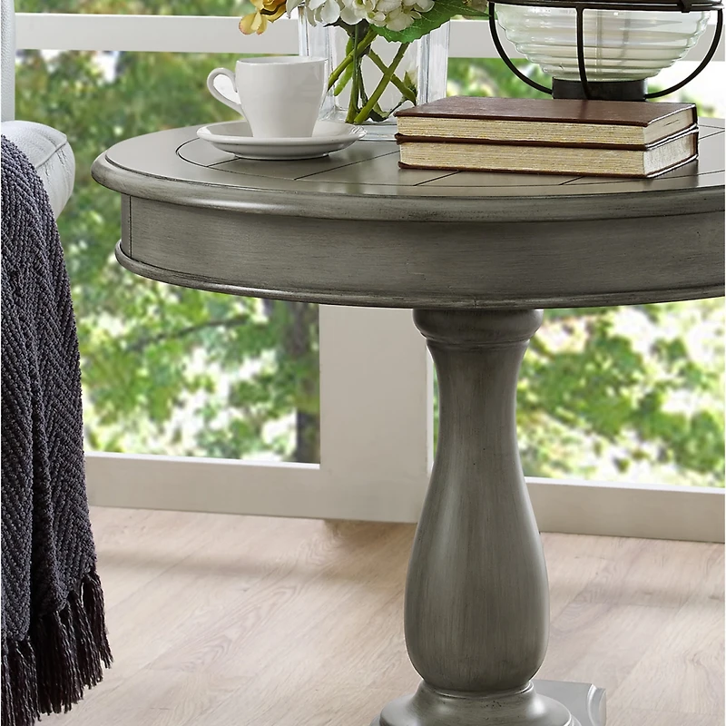 Streamdale Furniture Round Wood Pedestal Side Table, Gray