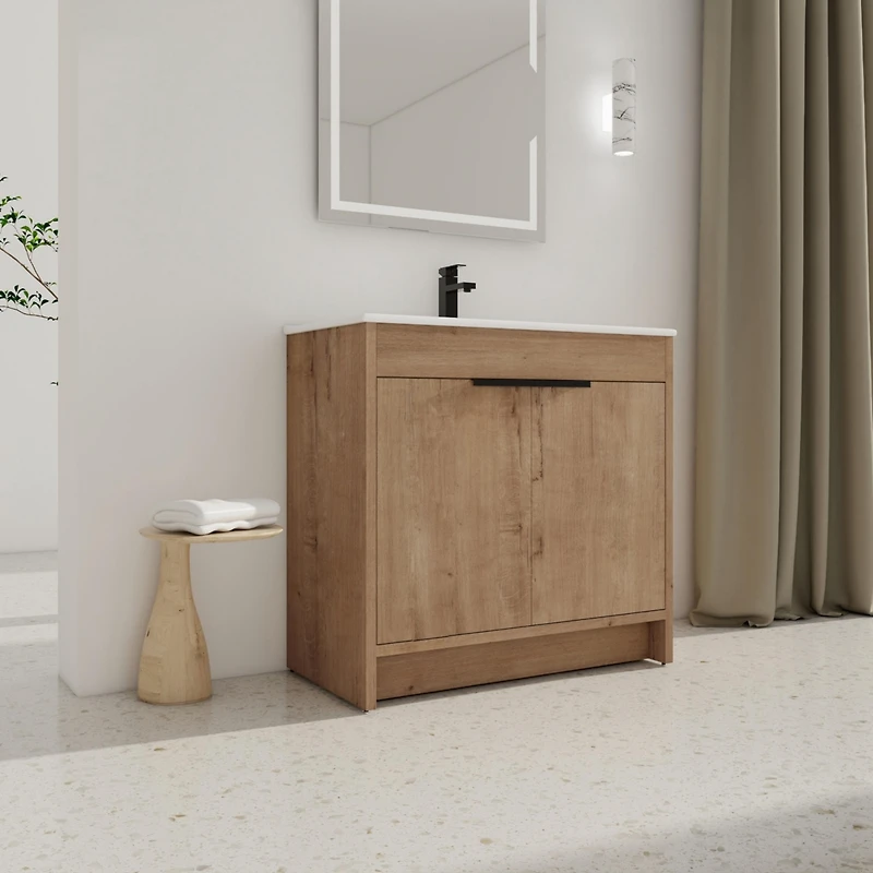 Freestanding Ceramic Sink Vanity Cabinet with Soft Closing Hinges