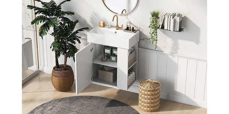 Streamdale 21.6" Wall-Mounted Minimalist Bathroom Vanity with Side Storage