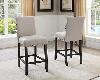 Streamdale Tan Fabric Counter Height Stools with Nailhead Trim, Set of 2